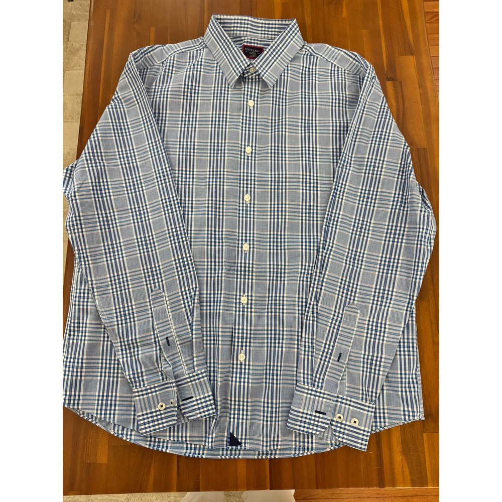 UNTUCKit Plaid Button Down Mens XL Blue White Excellent Wrinkle Free Long Sleeve